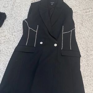 Karen Millen Vest Coat Dress Rhinestone Black Crepe Evening UK 14 US 10 $495